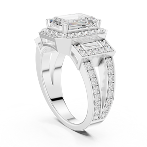 Luxury Emerald Cut Diamond Halo Engagement Ring 18K Gold Double Band Pave Setting IGI Certified Rhodium Plated Wedding Ring - Product Image 6