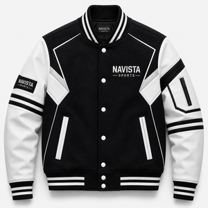 OEM Unisex 100% Wool Varsity <b>Jacket</b> with Chenille Embroidery and Leather Sleeves Streetwear Winter Bomber for Men - Product Image 4