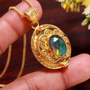 Elegant Aurora Opal Rutile Quartz <b>Locket</b> Pendant Gold Plated Sterling Silver Jewelry Gift - Product Image 5
