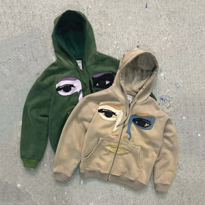เสื้อฮู้ดดี้ผู้ชายสไตล์สตรีทแวร์ทรงปกติ แบรนด์ OEM ลายพิมพ์ขาดๆ แบบวินเทจ ผ้าฟลีซ 100% คอตตอน สำหรับฤดูหนาว - Product Image 1