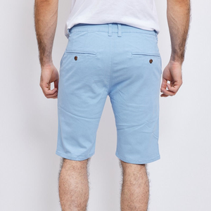 Shorts Bermuda Homme Bleu Clair Taille Moyenne en Coton Oxford Décontracté avec Poches Fermeture Boutonnée Couleur Unie Tissu Tissé - Product Image 2