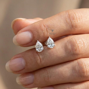 925 <b>Silver</b> YellowGold Plated Three Prong 0.50/1/2CT DE VVS Pear Cut IGI Lab Diamond Classic Engagement <b>Stud</b> Earrings Unisex - Product Image 5