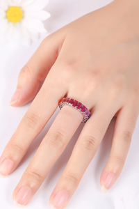 Luxury Women's 925 <b>Silver</b> Rhodium Plated Eternity Band <b>Ring</b> With <b>Emerald</b> Cut Multi Color Gemstones Channel Setting - Product Image 6
