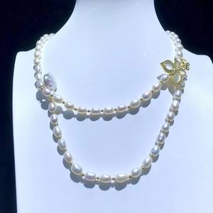 <b>Top</b> Selling New Freshwater Pearl Necklace with 14K Gold Injection Butterfly <b>Buckle</b> Sweater Chain Wholesale - Product Image 5