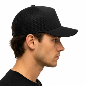 Custom Trucker <b>Hat</b> 5-Panel Mesh Back Breathable Polyester Cotton Embroidery Logo Front Panel Adjustable Fit Unisex Casual <b>Cap</b> - Product Image 4