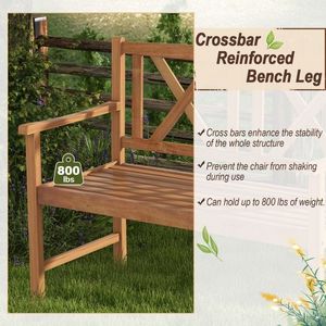 Panca da Esterno in Legno per 2 Persone con Braccioli e Schienale per Patio - Product Image 6