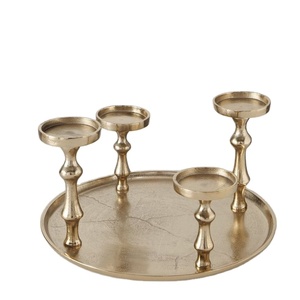 Bandeja para Velas de Aluminio Dorado con 4 Portavelas, Decoración Elegante y Moderna para el Hogar, Diseño Moderno para Uso en Interiores, Bandeja Decorativa - Product Image 1