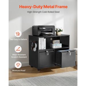 Armoire de classement latérale en métal à 2 tiroirs avec serrure et barres de suspension réglables, armoires de classement à grande capacité - Product Image 5