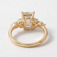Bague de mariage en or jaune 14 carats avec diamant de 2,00 carats taille émeraude, clarté VS1, couleur F, diamant créé en laboratoire, certifié IGI, bijou unique