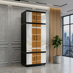 Naiba Portable Plastic Cabinet with Elegant Brown & Silver Flat Panel Hinged Doors with Hanger and <b>Shelves</b> for <b>Clothes</b> Storage - Product Image 1