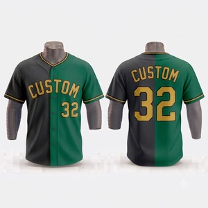 Maillot de baseball personnalisé vert et noir à manches courtes, boutonné sur le devant, respirant, en polyester, coupe classique, imprimé pour homme - Product Image 1