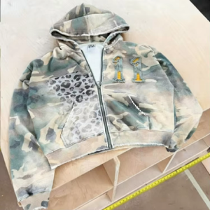 Sudadera con capucha con cremallera, lavado ácido, efecto desgastado, bordado y estampado, de alta calidad, estilo vintage, de algodón - Product Image 1