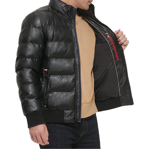 High Quality Customized Sheep Leather Puffer <b>Jacket</b> High Street Style Stand Collar Eco-Friendly <b>Waterproof</b> Unisex Men Front - Product Image 3