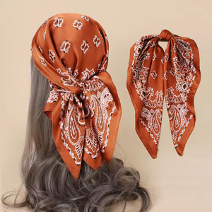 90 X 90cm Women Satin Silk Hijab Head <b>Scarf</b> Floral Printed Summer Designer Satin Silk Hair Wrap <b>Square</b> <b>Scarves</b> - Product Image 3