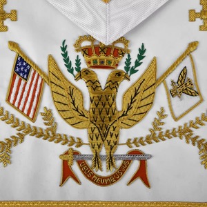 Tablier en cuir du 33e Degré du Rite Écossais, broderie main Ailes en levant, drapeaux de tous les pays, haute qualité, pour usage en cathédrale - Product Image 4