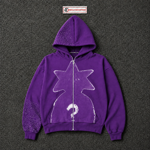 Sudadera con capucha y cremallera completa con estampado de estrella morada, estilo urbano oversize, unisex, con efecto desgastado, personalizada - Product Image 5