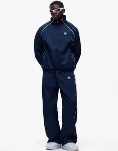 Mens Navy Blue Windbreaker Tracksuit Lightweight Waterproof Sportswear <b>Track</b> <b>Jacket</b> And Loose Fit Pants Breathable - Product Image 1