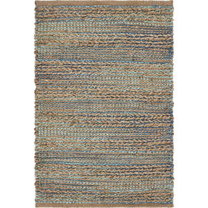 Tapis en jute/sisal/coton entrelacé touffeté à la main en bleu sarcelle/naturel fabriqué à la main - Product Image 1