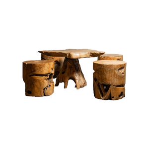 Juego de Mesa de Raíz de Teca Rústica con Taburetes de Madera Natural, Muebles Artesanales para Sala de Estar, para Hogares, Hoteles y Villas, por ARTERRA - Product Image 1