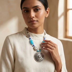 Eco Friendly Design Necklace <b>Set</b> for Women Festive Wear Lightweight Jewelry with Earrings Available at Good Price - Product Image 3