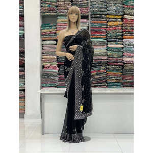 Belle robe de soirée Real Mirror Work Saree pour les fêtes - Product Image 6