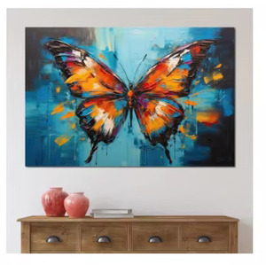 Peinture Moderne Faite à la Main, Œuvre d'Art Abstraite Papillon, Décoration Murale Florale Peinte à la Main en Acrylique sur Toile, Décoration Intérieure Fixée au Mural - Product Image 2