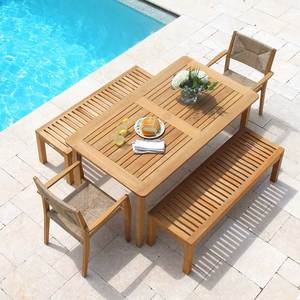 Premium grade solid teak wood outdoor <b>dining</b> furniture <b>set</b> <b>with</b> matching <b>benches</b> for backyard garden patio - Product Image 1