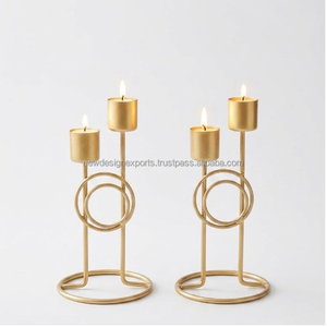 Modern Dual-Cup <b>Tealight</b> Holders – Set of 2 Tiered Matte Gold Wire Stands - Product Image 2