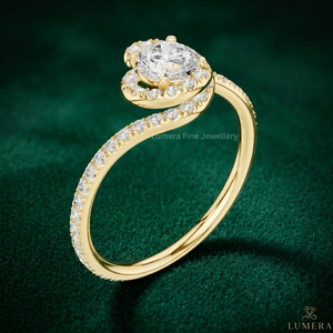 Bague de fiançailles halo en diamant cultivé en laboratoire certifié IGI sur mesure, or jaune 9K 10K 14K 18K, bague de mariage - Product Image 4