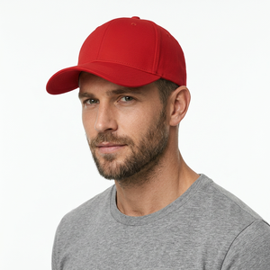 Casquette de baseball rouge à 6 panneaux unisexe en coton ajustée, couleur unie, taille adulte 58-60CM - Product Image 2
