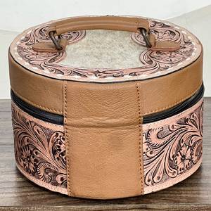 Vintage Floral Cowhide Full Hand Tooled <b>Leather</b> Round <b>Jewelry</b> <b>Box</b> Floral Embossing Vintage Style Durable <b>Jewelry</b> Storage Case - Product Image 5