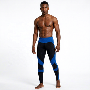 Leggings de compression longs pour hommes personnalisés, bleu noir, logo par transfert thermique, taille élastique, spandex, nylon - Product Image 6