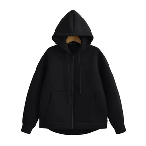 Sweat à capuche décontracté de haute qualité, coupe ample, effet usé, épaules tombantes, fermeture éclair, uni, sportif et tendance pour femme - Product Image 5