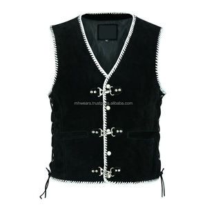 MH <b>Men's</b> <b>Black</b> Velour <b>Vest</b> With White Stitching And Snap Buttons V-Neck Casual Outerwear - Product Image 1