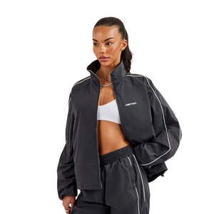 <b>Women's</b> Cropped Full <b>Zip</b> High Collar Tracksuit Set <b>Top</b> Wide Leg Trousers Elastic Drawstring Waist Two Piece Casual Lounge Outfit - Product Image 3