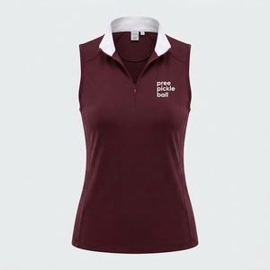 Women's Burgundy Sleeveless Tank <b>Top</b> With Mandarin Collar Knitted Spandex Polyester Breathable Minimalist professional courtwear - Product Image 2
