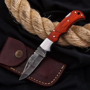 Cuchillo Plegable de Acero de Damasco Hecho a Mano con Mango de Madera, Alta Calidad 58HRC, Personalizable, Cuchillo de Bolsillo para Camping, Proveedor Mayorista en EE. UU. - Product Image 2