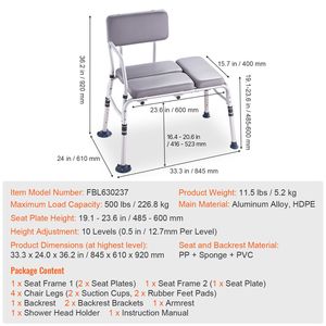 Panca da Doccia Leggera da 227 kg per Anziani e Disabili, Panca di Trasferimento per Vasca con Seduta Imbottita, Attrezzatura di Sicurezza per Bagno per Adulti - Product Image 3