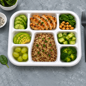 Barquette alimentaire carrée blanche 8 CP en bagasse biodégradable, jetable, compatible micro-ondes, pour cafétéria, plats à emporter, camping, fêtes, qualité supérieure - Product Image 6