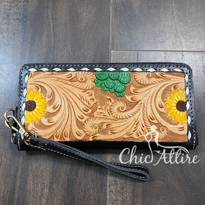 New Handmade Tooled Caring <b>Wallet</b> Clutch Genuine Leather Credit Card Holder Floral Design <b>Zip</b> Type For Women's Western <b>Wallet</b> - Product Image 1