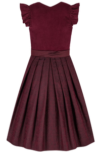 Women's Vintage Dirndl <b>Dress</b> A-Line Midi Short Sleeve Velvet With Belt And <b>Ruffle</b> Sleeves Solid Color Flared Hem - Product Image 2