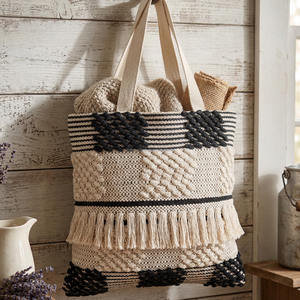 Bolsa de Ropa Bohemia Ecológica, Bolsa de Mano Tejida a Mano, con Flecos y Patrón de Diamantes, Bolsa de Playa y Viaje de Lujo para Mujer - Product Image 2