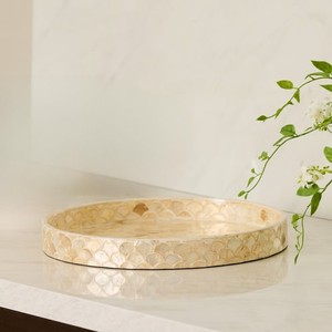 Plateau de service rond en coquille de capiz lumineuse, décoratif, en nacre, pour la cuisine, la table basse, les boissons, les charcuteries - Product Image 3
