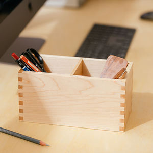 Organisateur de bureau pratique en bois massif pour stylos et crayons, design naturel, deux compartiments, support de bureau pour crayons - Product Image 2