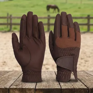 Gants en cuir marron à doigts entiers avec paume en mesh antidérapante, gants de conduite en plein air unisexes, hiver, à enfiler - Product Image 4