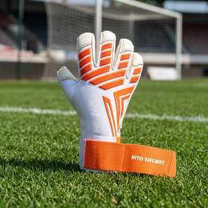 Gants de gardien de but de football en néoprène premium blanc et orange, design personnalisé, latex allemand 4 mm, caoutchouc injecté en silicone. - Product Image 6