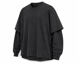 เสื้อยืดคอกลมแขนยาวทรงโอเวอร์ไซส์สำหรับผู้ชาย ผ้าฝ้าย 100% ป้องกันขนร่วง สไตล์ไฮสตรีท ลายเรียบ ผ้าหนา 220 กรัม - Product Image 4