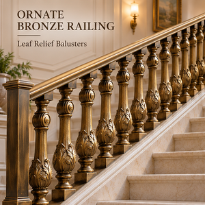 Rampe d'escalier en bronze à motifs de feuilles pour hôtels de luxe, villas, escaliers et projets d'aménagement intérieur haut de gamme - Product Image 1