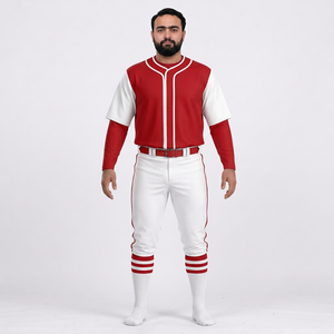 Ensemble de vêtements de baseball pour hommes, pantalon et maillot en jersey uni, 100% polyester, évacuation de l'humidité, fermeture à boutons, manches courtes, respirant, antibactérien - Product Image 1