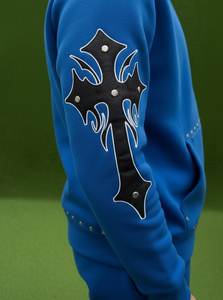 Ensemble sweat à capuche zippé pour homme bleu en coton numérique molletonné, tenue décontractée d'automne, coupe ample, respirant, écologique, 300g - Product Image 3